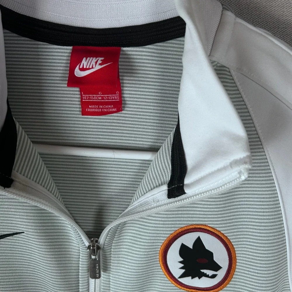 Nike AS Roma Youth Full Zip Track Jacket White‎ Gray Striped Soccer L 12-13Y